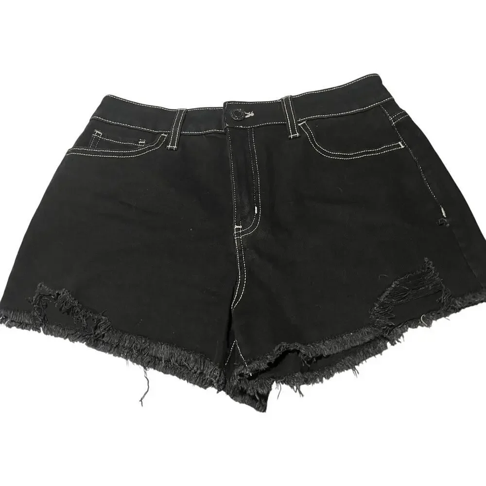 Super High Rise Cutoff Black Destructed Denim Shorts 9 / 29W SO Y2K goth grunge